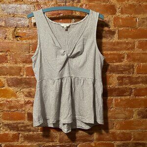 Navy Blue Pinstripe Tank Top with Peplum and Twist at the Neck